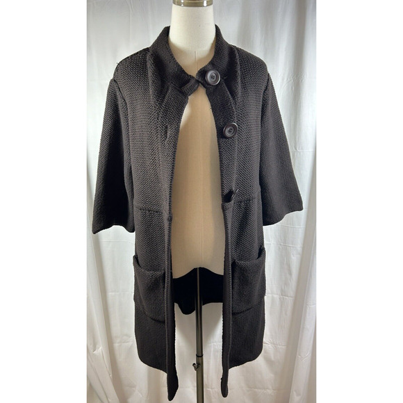 Eileen Fisher 3 button Sweater Brown 100 %Wool long cardigan chunky knit size Sm - Picture 5 of 8